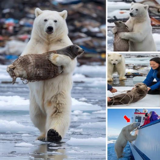 So Heartwarming! Polar Bear Turns to Humans for Help to гeѕсᴜe a ѕeаɩ Trapped in Fishing Nets